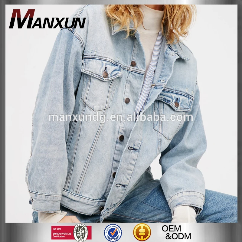 2017 Classic Washed Cotton Demin Jacket Fashion Cool Oversized Button Jean Jacket For Women Custom Jacket
