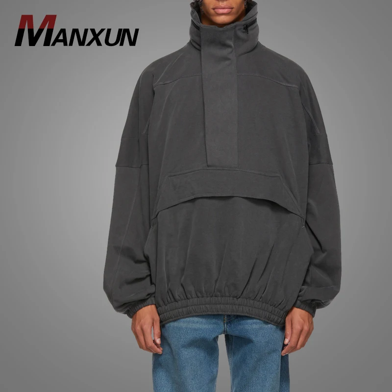 Custom Logo Grey Half Zip Hoodie Jersey Oversized Sweatshirt Pullover Gym Mens Hoodie 2018