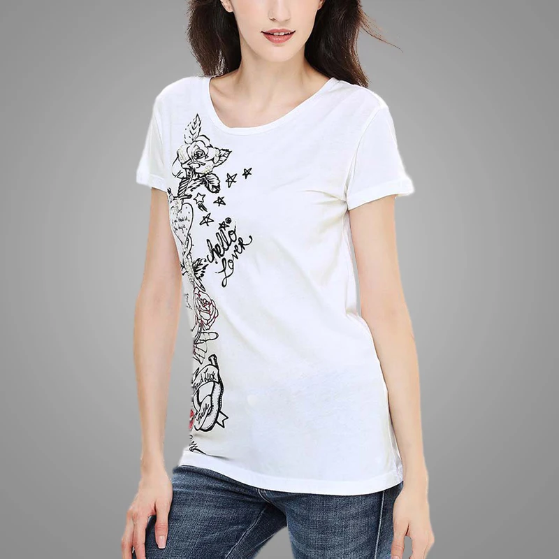 White Custom Printing Women T-shirt Wholesale Quick Dry China 100% Cotton Girls Lady Long T-shirt