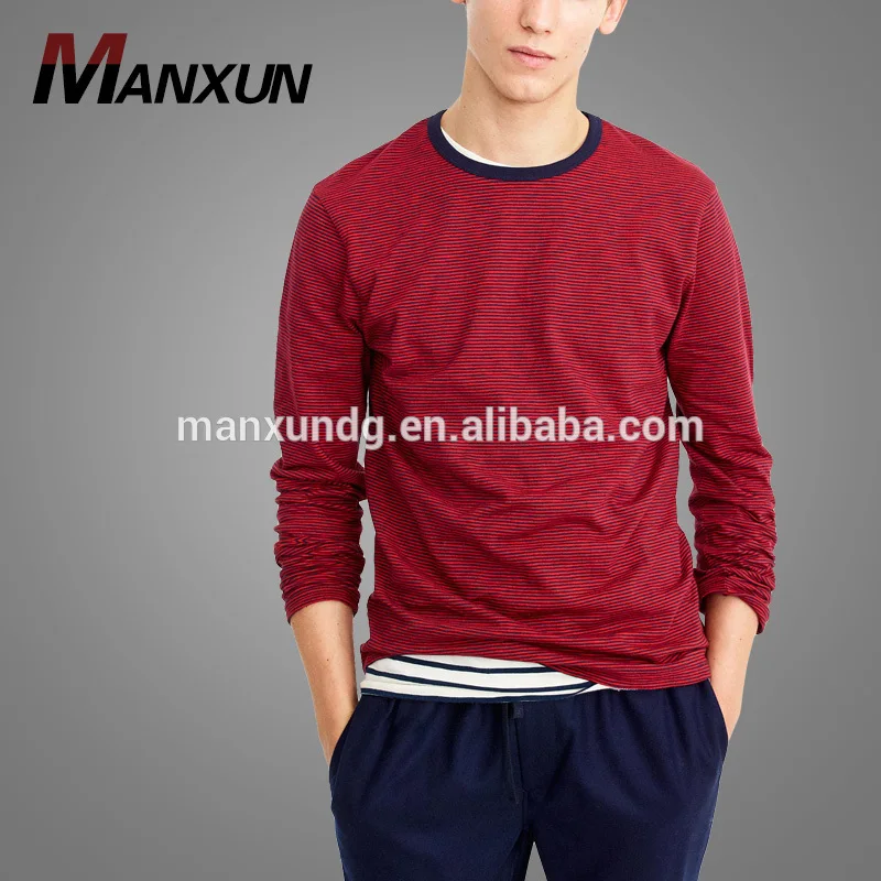 Alibaba Online Shopping Slub Jersey Long Sleeves Red Shirts Men T-shirt