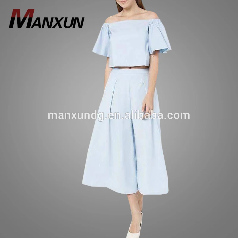 Latest Beautiful Women Clothing Wide Leg Summer Tracksuit Plain Customized Design Girls Top Pants Wholesale Online
