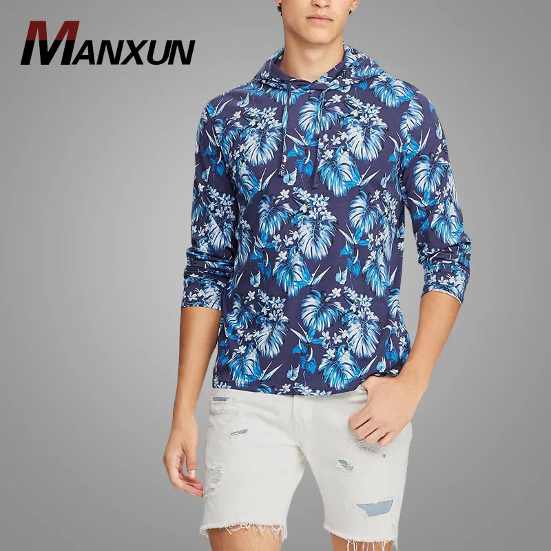 Fashion Men Floral Long-Sleeve Hooded Tee For Men Autumn Custom Hoodie Printing Pullover Hot Selling 2018