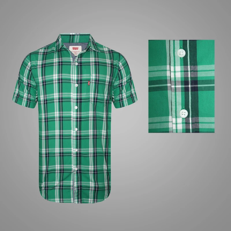 New Model Summer Green Men Plaid Shirt Casual Flannel Short Sleeve Shirt for Men 3