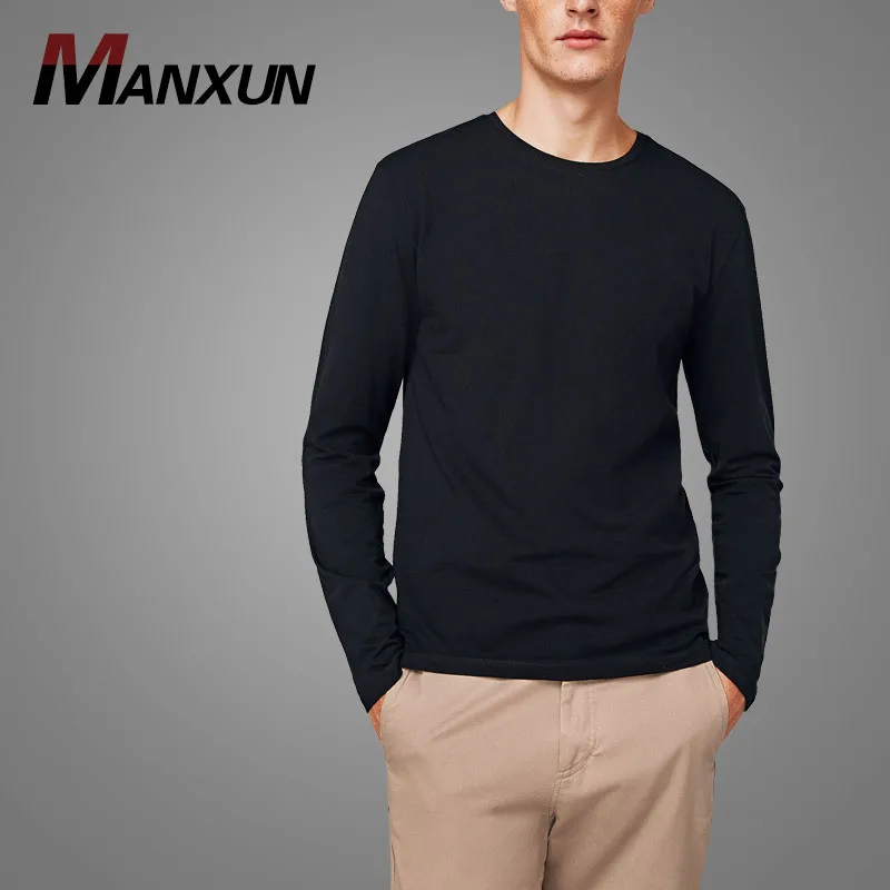 Basic Slim Fit Tshirt Oem Round Neckline Long Sleeves Mens T shirts Cotton Tee