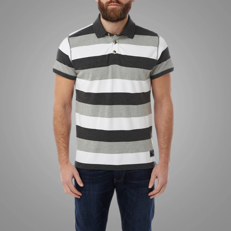 100% Cotton Black Gray and White Color Block Strip Mens Polo T-shirt Customized Logo 5