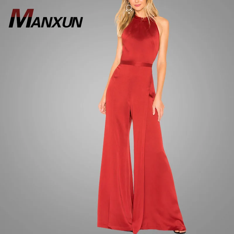 Wholesale Hot Sale Halter Open Back Sleeveless Luxurious Jumpsuit Custom Fashion Sexy Jumpsuits Women 2018