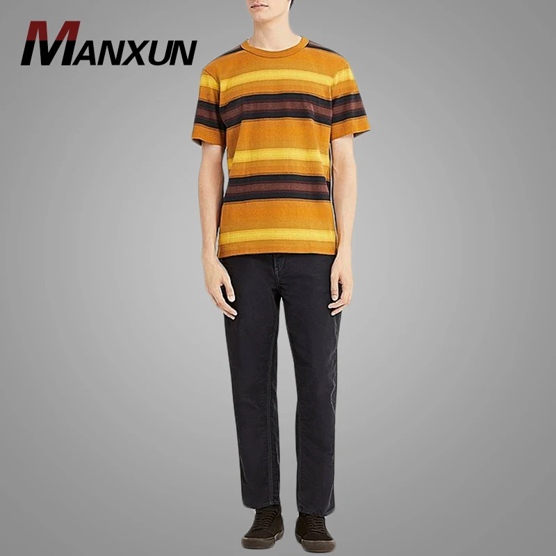 Hot Sell Men Striped Short Sleeve T-shirt O-neck Cotton Casual Boys T-shirt