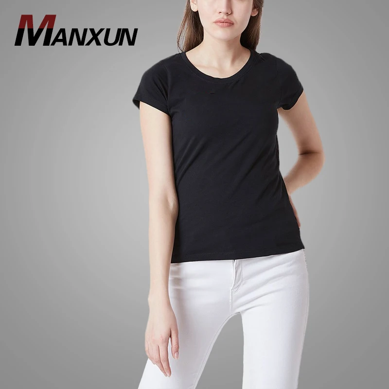 Cheap China Wholesale Clothing Black Crew Neck Short Sleeve Slim Fit Plain Womens T-shirt 2019