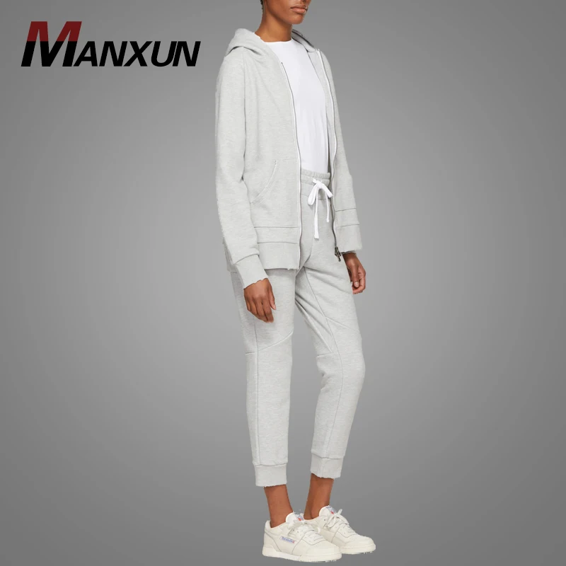 Custom Wholesale Cotton Sports Tracksuit Women Plain Fitted Blank Ladies Tracksuit Set