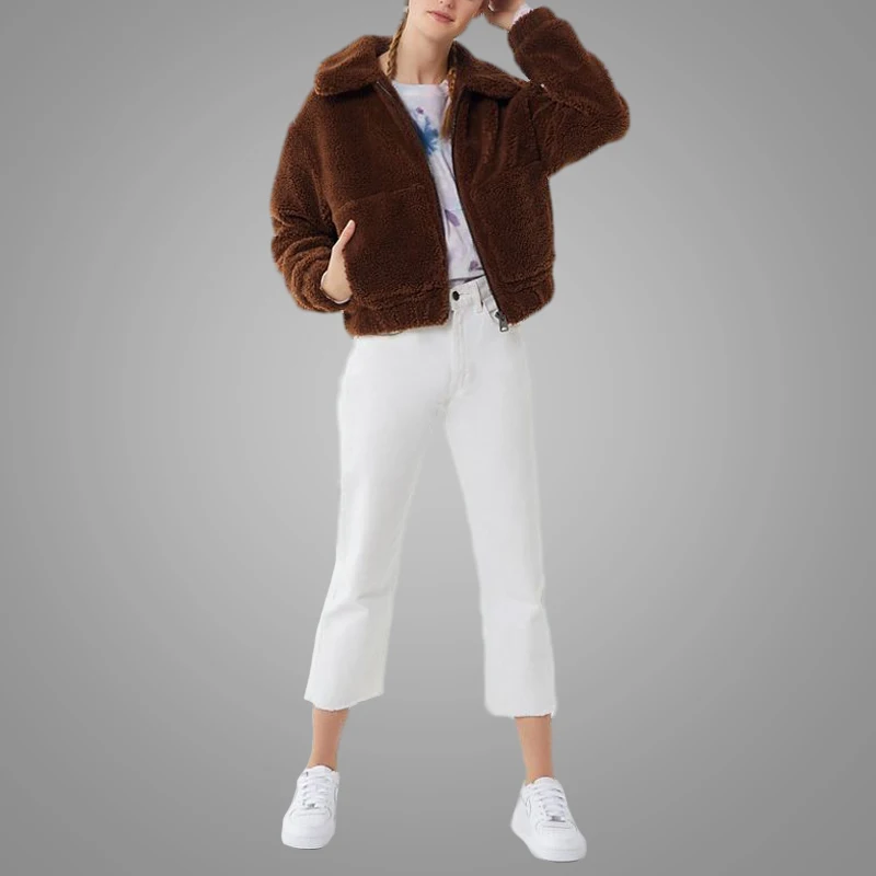Fashion Winter Faux Fur Cropped Teddy Jacket Coffee Crewneck Thicker Teddy Coat Women 2019 jaket hoodie 5