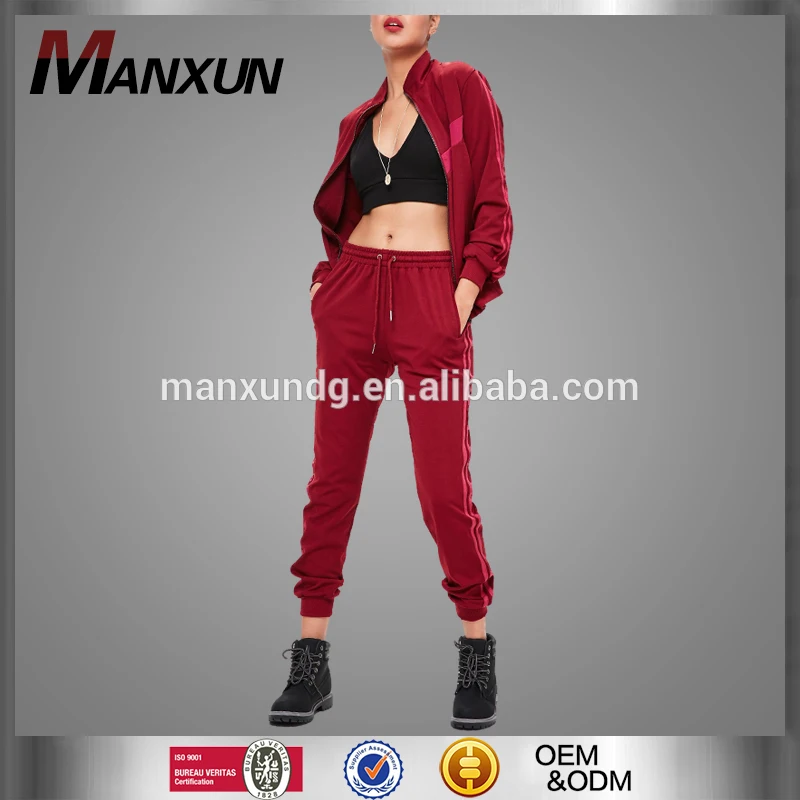 Wholesale Burgundy Ladies Zip Through Tracksuit Top Jacket Sweat Suit For Women 2017
