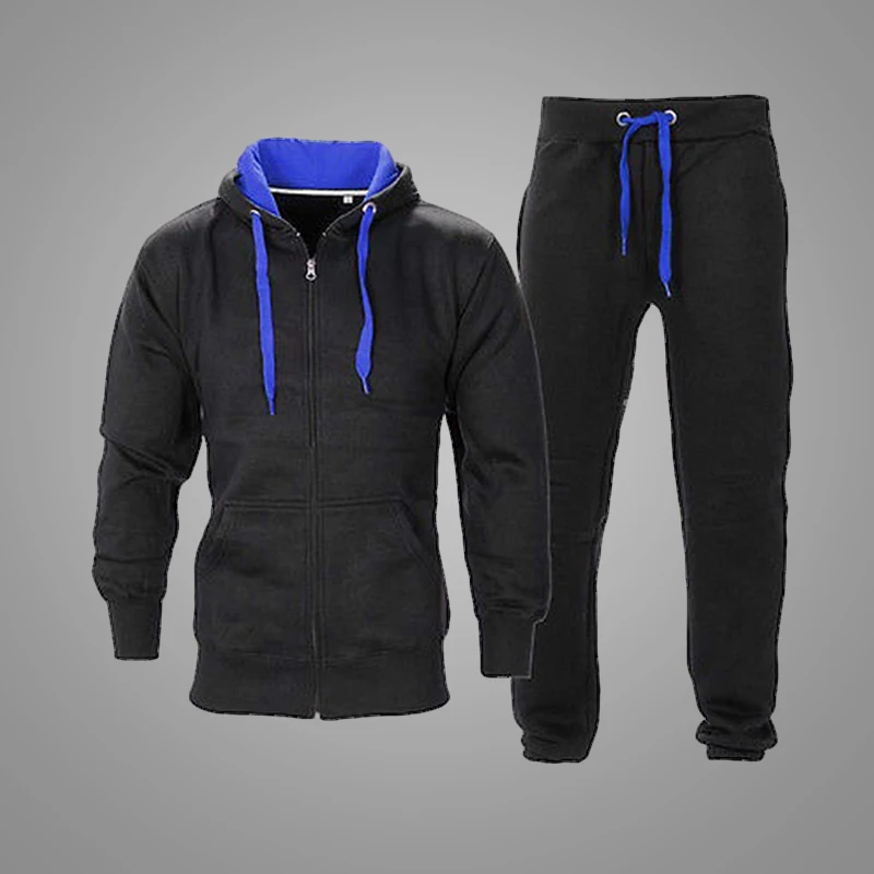 Plain Thicken Warm Winter Mens Tracksuit Set Wholesale Double Color Tracksuit Men 3