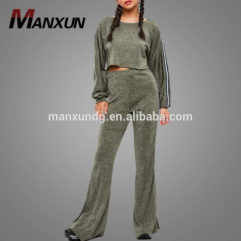 Cheap Women Crop Hoodie And Pants Gym Sport Tracksuit Ladies Contrast Stripe Tracksuit 2018