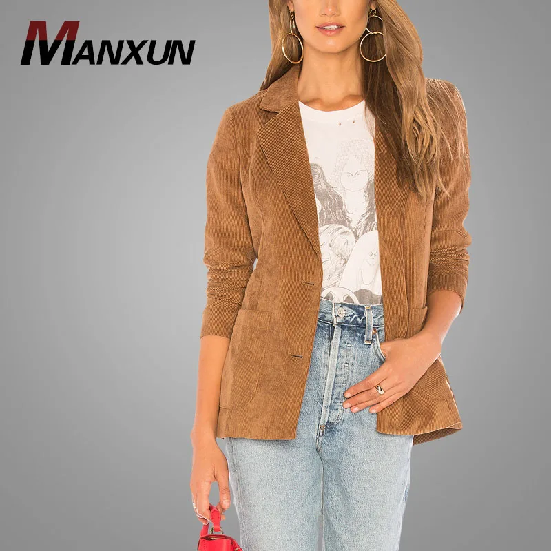 Latest Design Women Vintage Corduroy Blazer Elegant Fashion Business Suits Ladies Hot Sell 2018