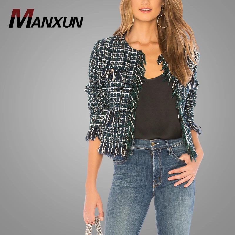 New Arrival Fashion Ladies Plaid Crop Top Custom Elegant Vintage Jacket Womens Jackets & Coats 2018