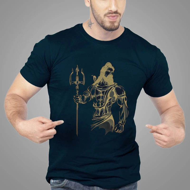 China Fashion Fable God Printing Summer Mens T-shirt Short Sleeve Navy Round Neck T-shirt Men