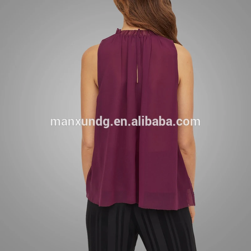 OEM Wholesale Clothing Women Fashion Sleeveless Blouse And Tops  Casual Wear Plus Size Sequin Crop Chiffon Blouses 7