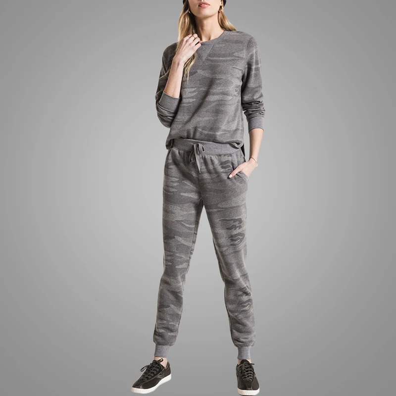 Latest Design Gray Camo Slim Fit Womens Tracksuit Custom Sports Women Tracksuit Set 5