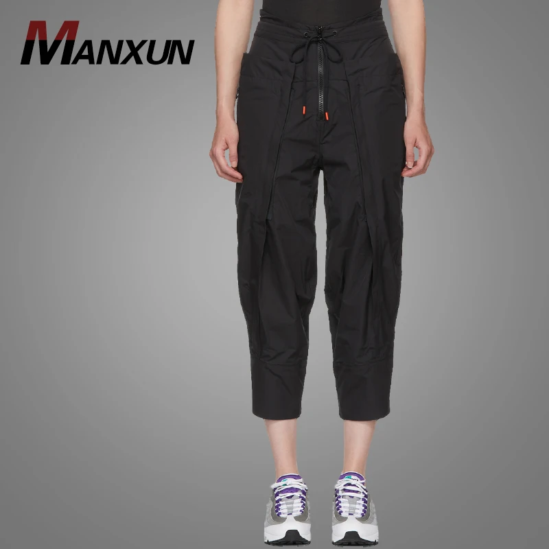 High Quality Satin Lounge Black Cargo Pants Six Pocket Causal Track Pants Ladies Sweatpants