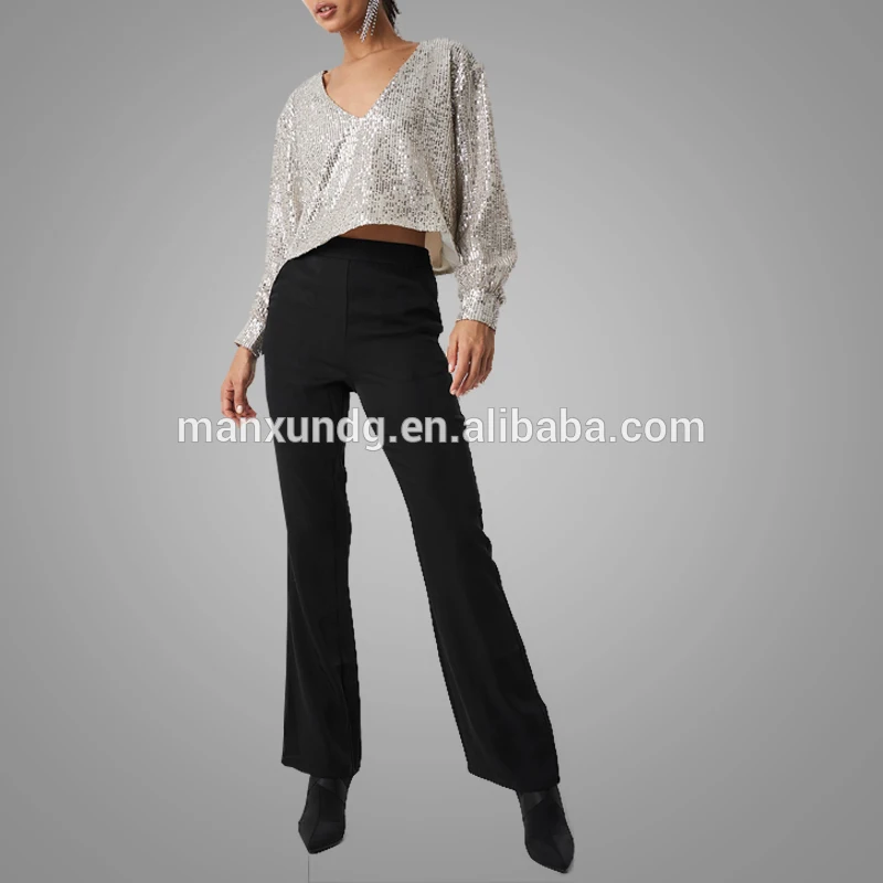 Latest Fashion Oversized V Neck Silver Sequin Blouse Long Sleeve Women Blouse Tops 2018 5