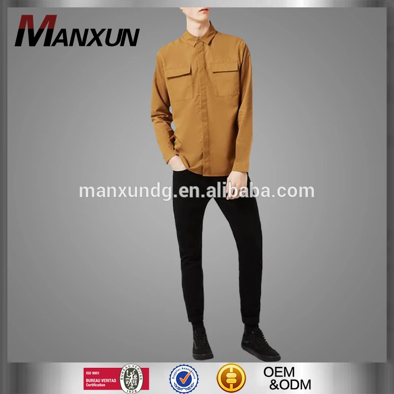 Wholesale New Design Vintage Singlet With Long Sleeve For Men Top Fashion Front Pocket Design Anti-Wrinkle Men Casual Shirt