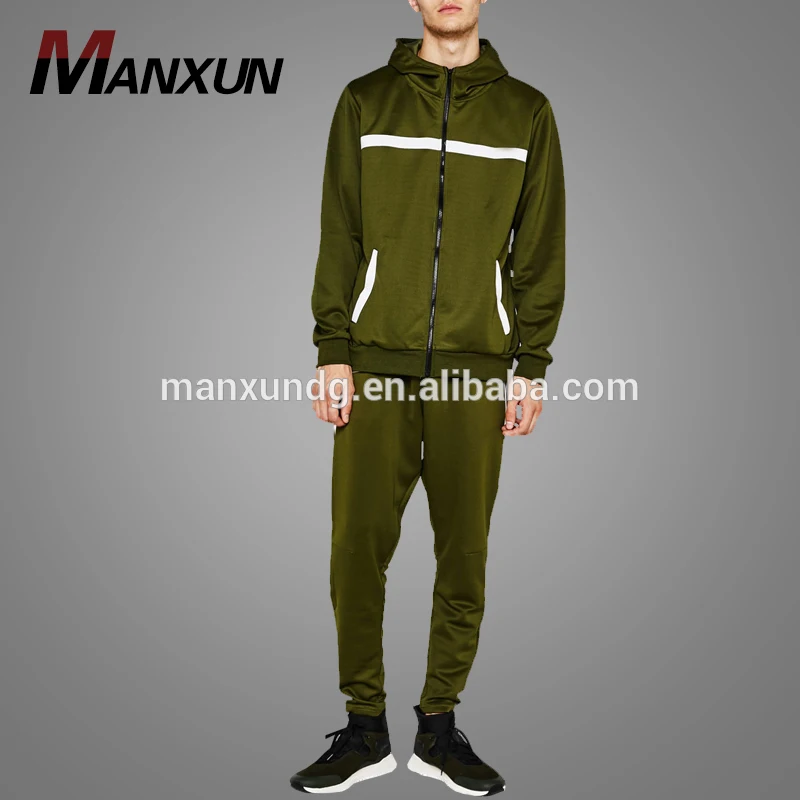 Custom High Quality Mens Hoodie Jacket With Sports Pants Green Tracksuit For Sale