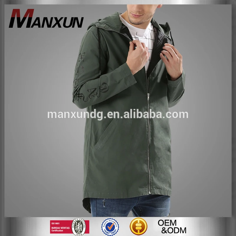 Custom New Style Printed Slogan Sleeve Light Weight Oversize Mens Parka Coat Jacket