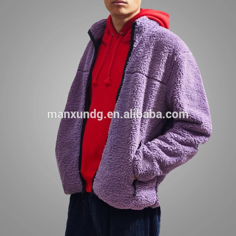 Factory Custom New Style  Men Blank Faux Fur Fleece Hoodies OEM Oversized Winter Zip Up Sherpa Jacket Wholesale
