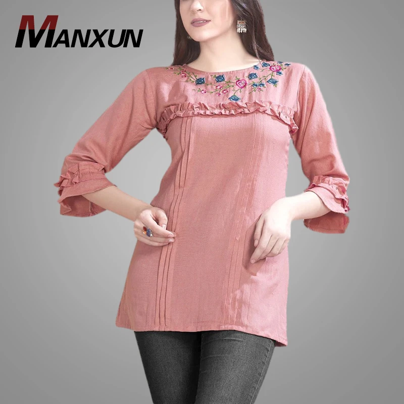 Women Clothing Hemp Plus Size Tops Female Confetti Embroidered Tops Blouses 2018 for Girls Womens