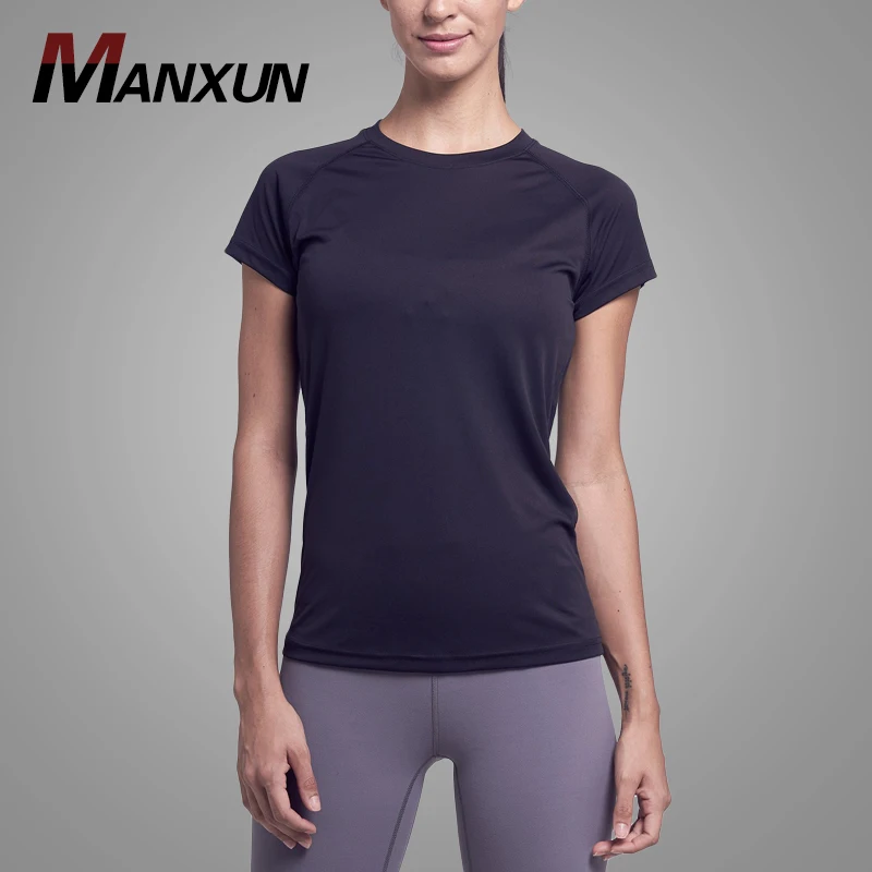 Plain Spandex and Polyester Unisex Blank T-shirt Crew Neck Short Sleeve Women Sport T-shirt