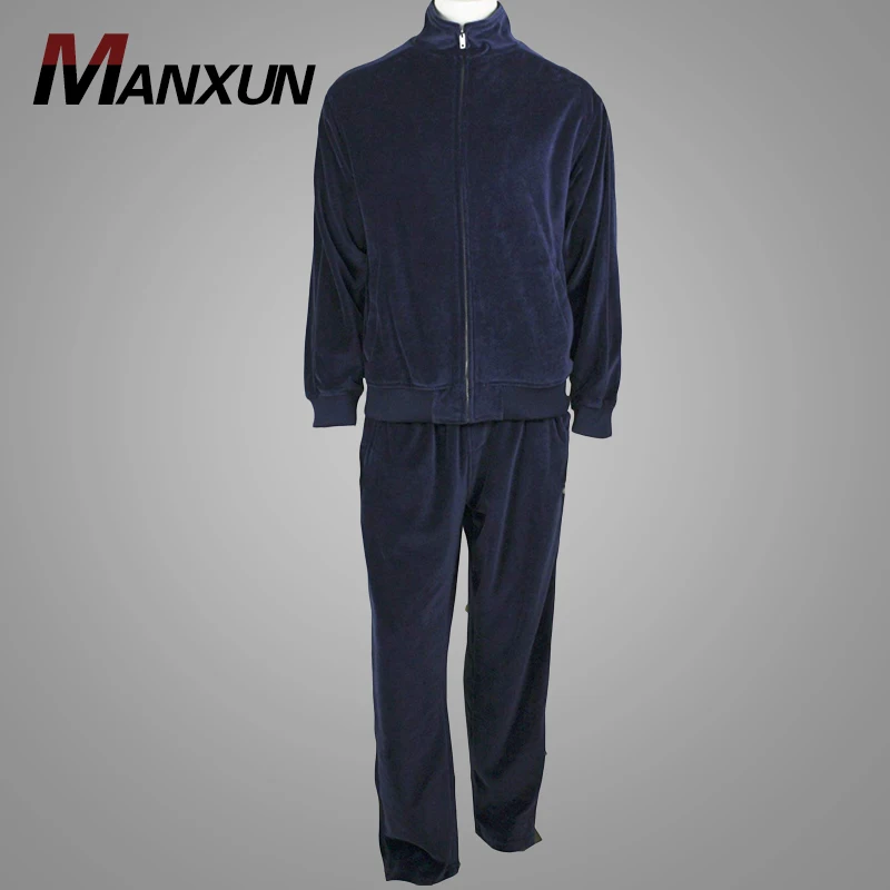 Dark Blue Flannel Soft Mens Tracksuit Set High Quality Warm Thicken Casual Tracksuit Men