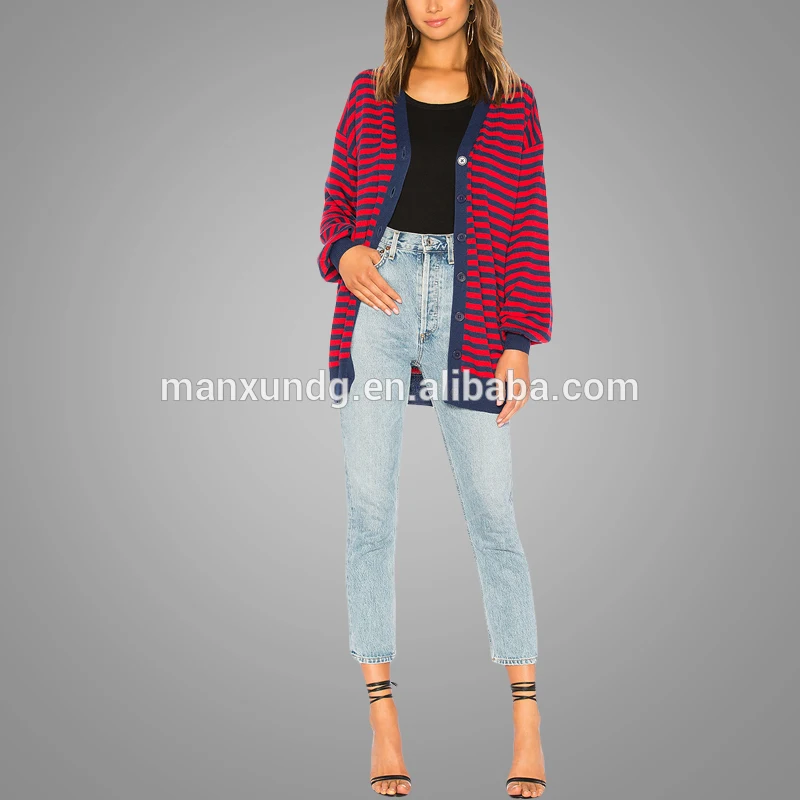 2018 New Arrival Fashion Women Ladies Loose Knitted Cardigan Autumn Custom Striped Elegant Cardigan