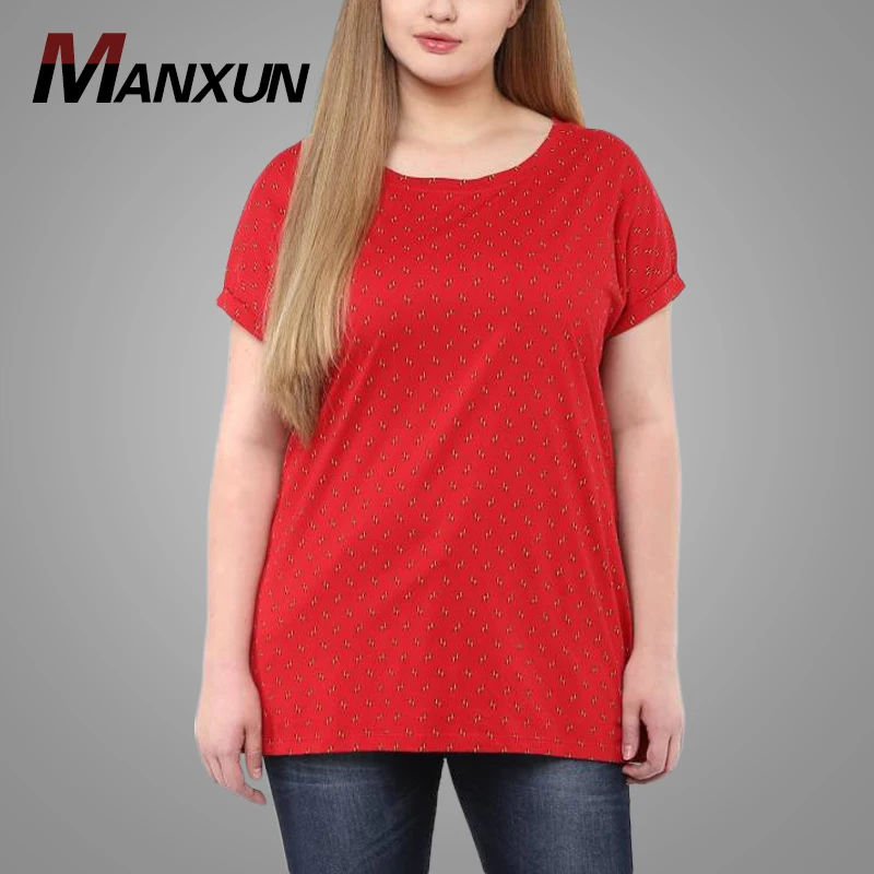 Wholesale Short Sleeve O-neck Red Women T-shirt Oversized Printing T-shirt for Fat Girl
