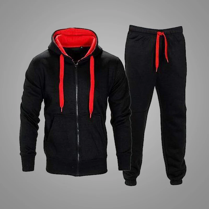 Plain Thicken Warm Winter Mens Tracksuit Set Wholesale Double Color Tracksuit Men