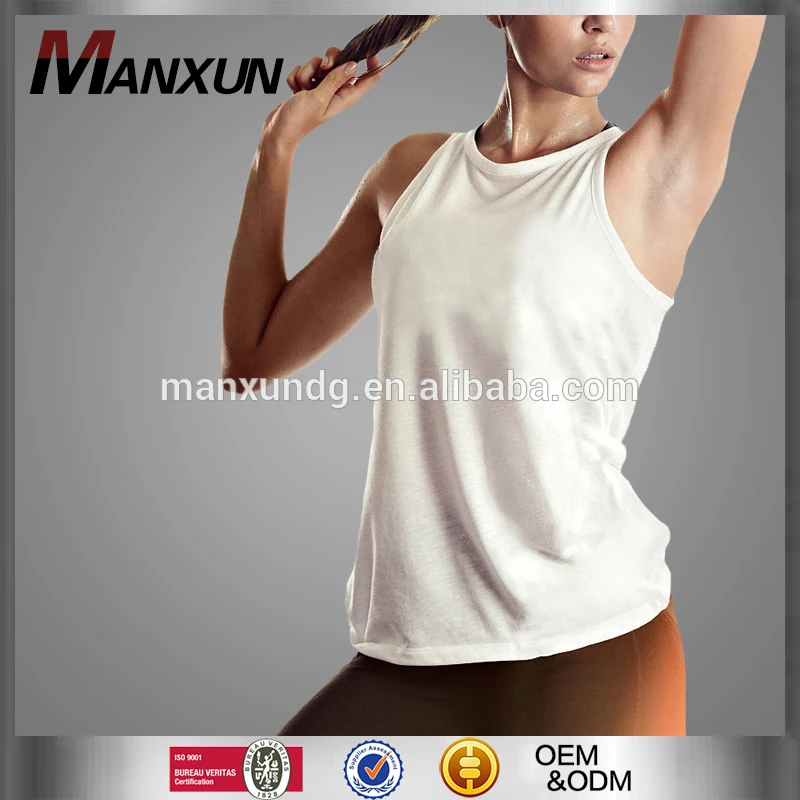 New Style Casual White Sleeveless Banded-Back Sports top Breathable Quick Dry Running Tank Loose Lady Fitness Wear