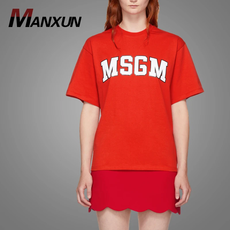 High Quality Rib Knit Crewneck Short Sleeve T Shirt Red Oversized TShirt For Women