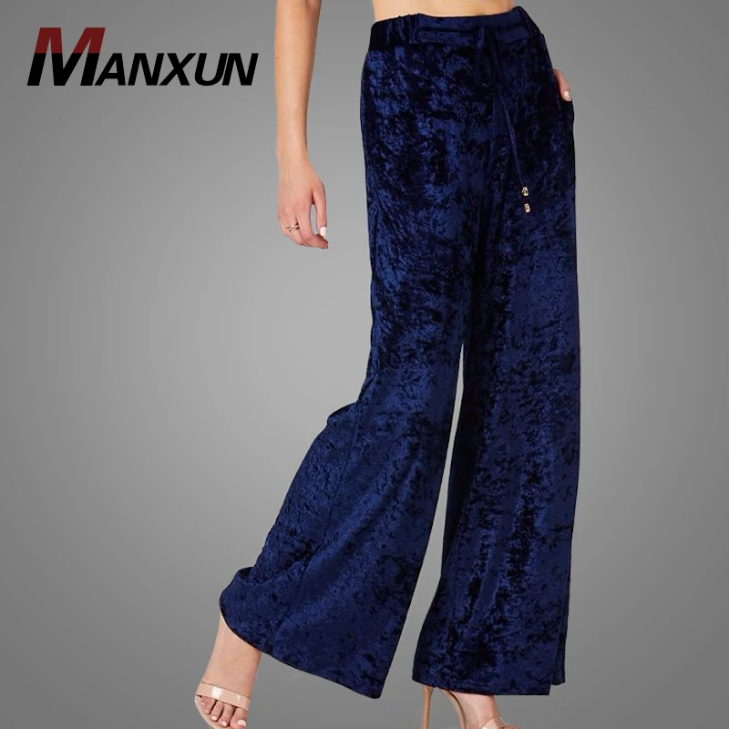 Women Wide Leg Pant 2018 New Arrival Fashion Velvet Fabric Casual Trousers Soft Elastic Waist Pants