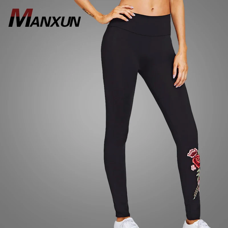China Wholesale Custom High Waist Yoga Wear Premium Quality  Embroidered Black Pants Casual Slim Trousers