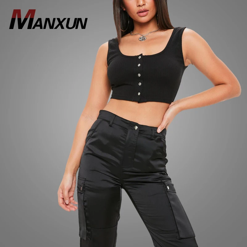 High Quality Button Front Ribbed Strap Bralet Crochet Women Tops 2018