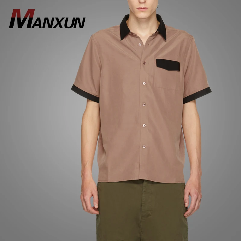 New Model Short Sleeve Mens Contrast Color Shirt Slim Fit Dress Shirt For Men 2018