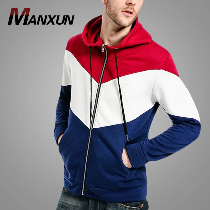 Latest Design Men Colorblock Sweatshirt Custom Fashion Sport Hoodies Pullover Men Hoodies Drawstring