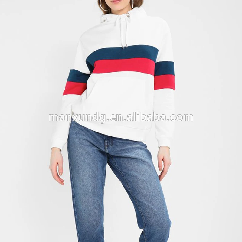 Factory Custom Women Slim Fit Stripe Hoodies Fitted Cotton French Terry Streetwear Oversize pullover Fleece Hoodie Sweatshirt 5