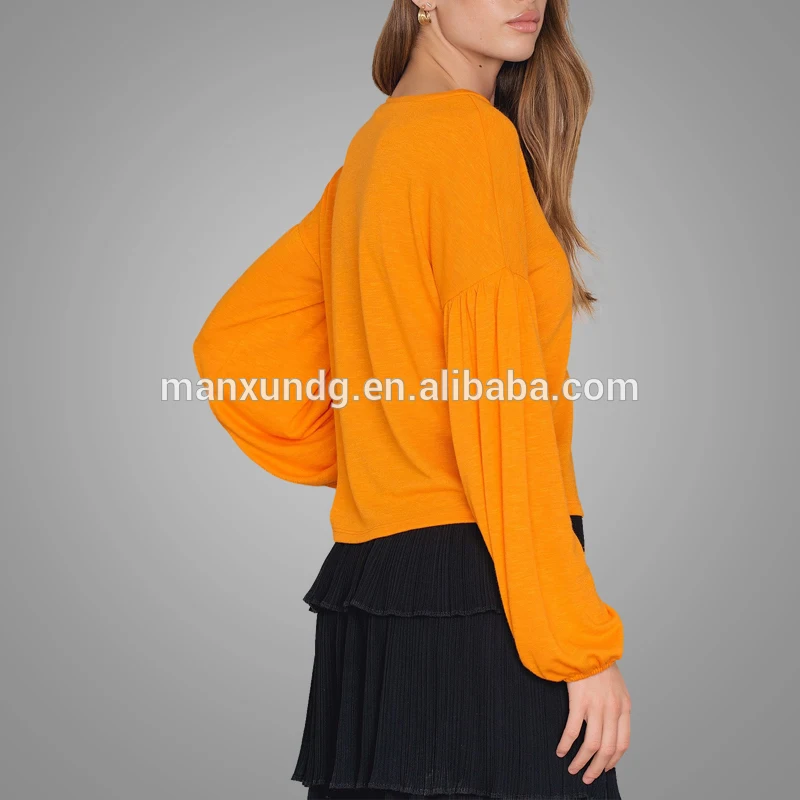 High Quality Orange Long Sleeve T Shirt Women Oversized Cotton T-Shirt 2019 3