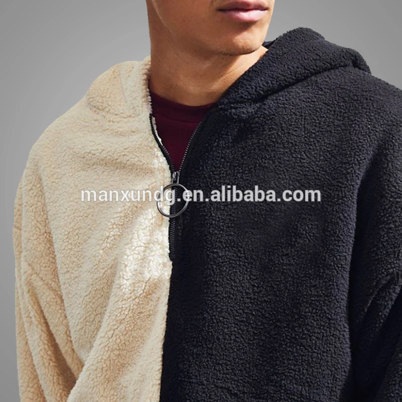 customized Winter Factory Price Mens Polyester Faux Fur Hoodies Sweatshirt Custom Half Zip Two - Tone Sherpa Hoodies 3