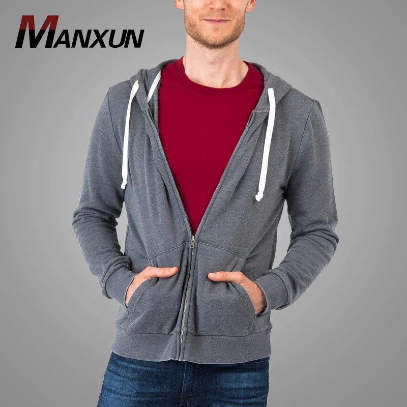 Dark Grey Zip-up Casual Mens Hoodie Cheap Wholesale Fleece Hoodie with Hood for Man