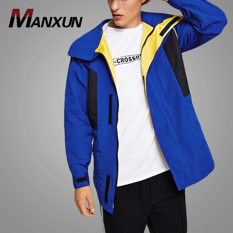 Wholesale Custom Men Mesh Insert Colorblock Hoodie Jacket 100% Polyester Zipper Jackets Casual