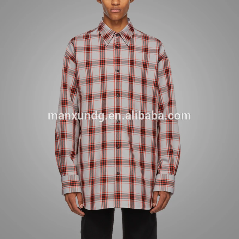 New Fashion Long Sleeve Cotton Shirt Check Pattern Hip Hop Streetwear Plaid Mens Shirts 2018