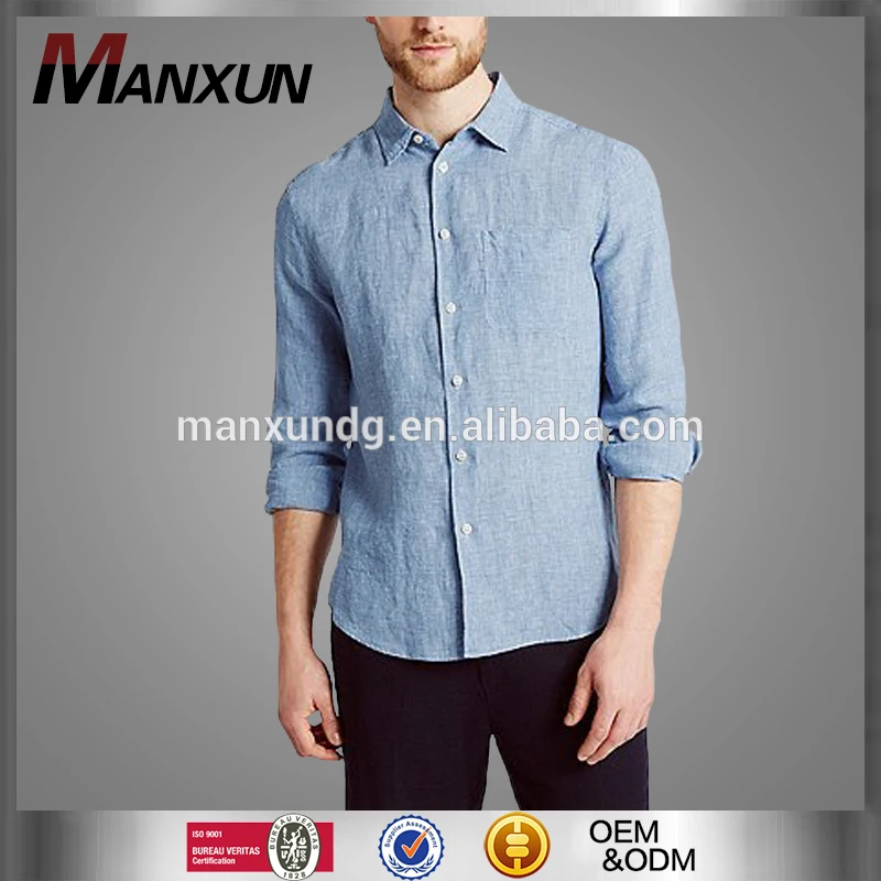 Fashion Pure Color Linen Easy Care Slim Fit Shirt For Men Elegant Business Top Long Sleeves Shirt