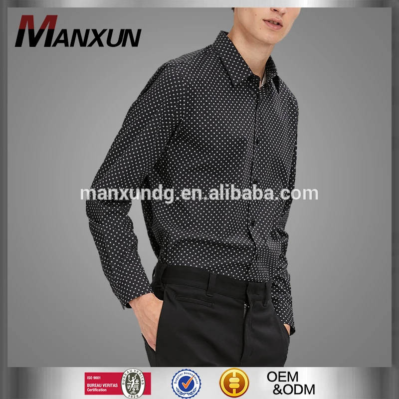 Latest Design Customized Mens Stitch Polka Dot Print Shirt Long Sleeve Formal Shirt For Men 2017
