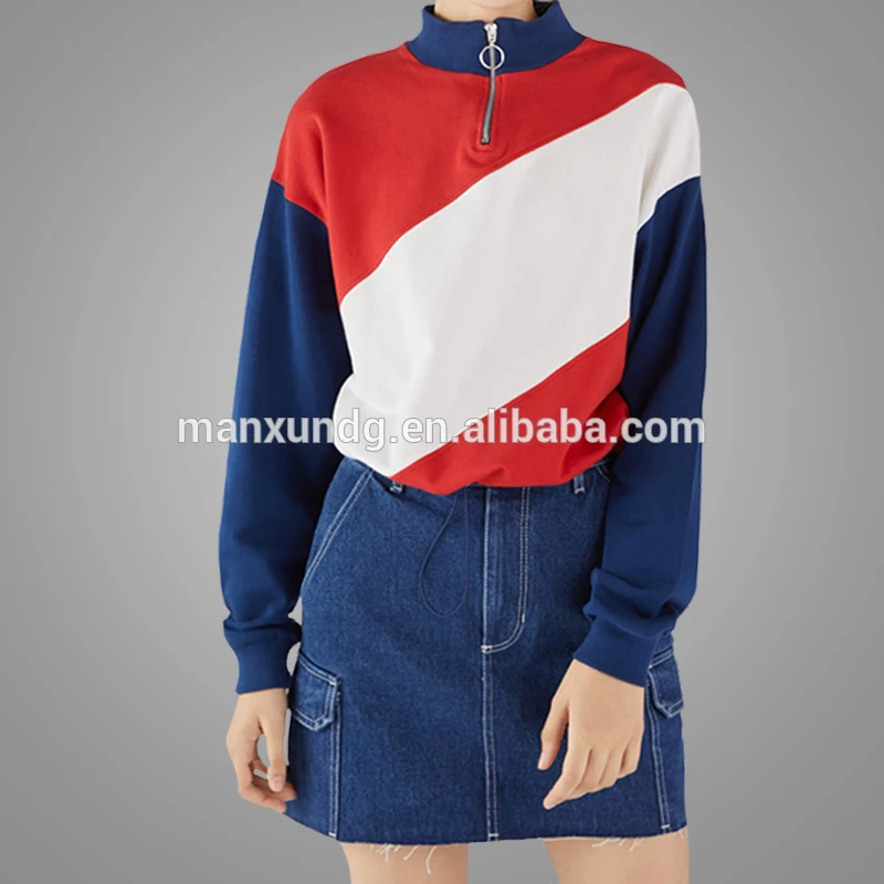 Wholesale Online Women Clothing Stand Collar Sweatshirt New Fashion Elastic Waist Design Blouse Sport Tops